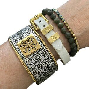 MINI ZIPPY INCLUDED Rustic Cuff Set of Four Bracelets Stingray Leather Beaded